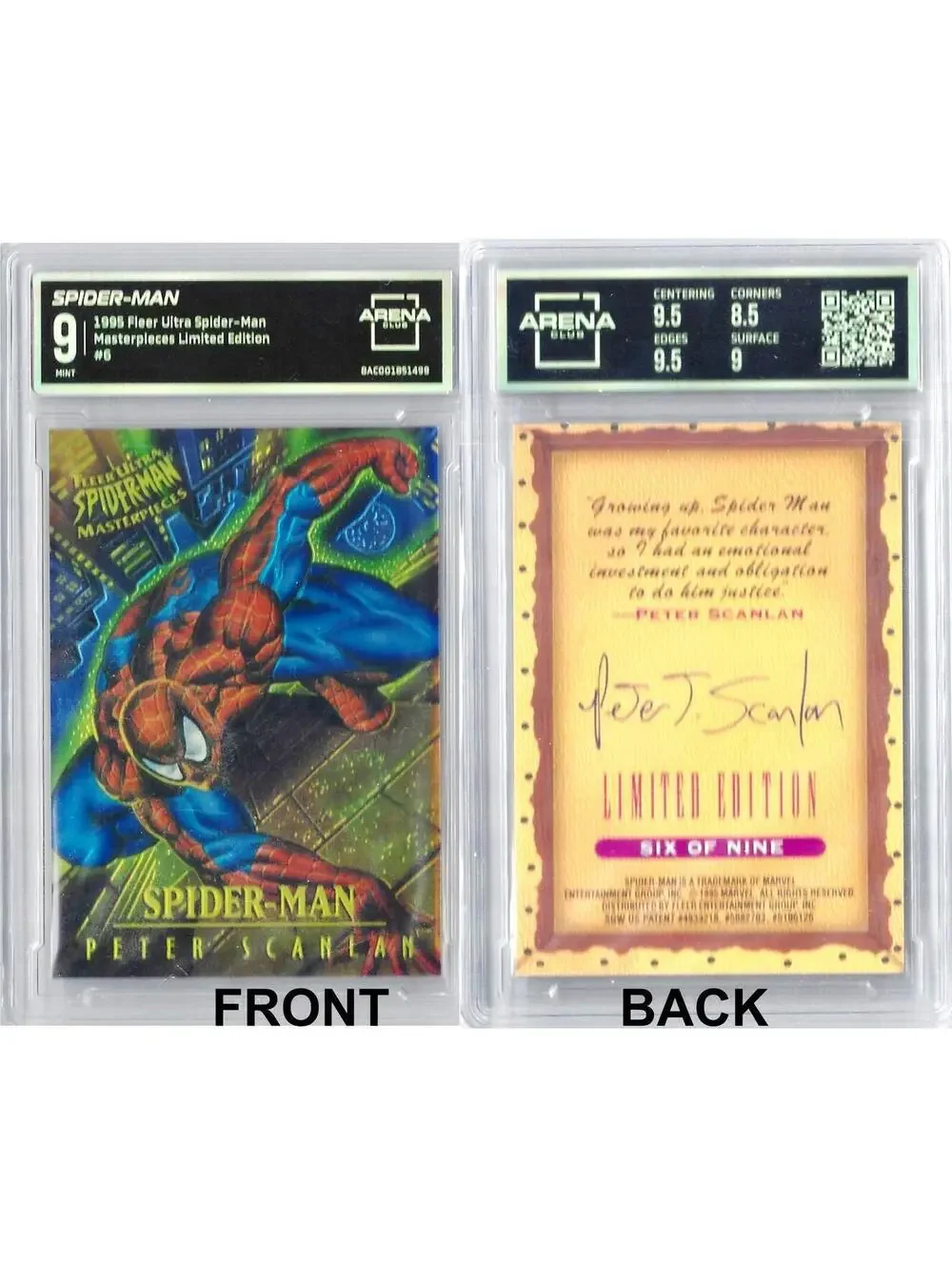 MARVEL 1995 ULTRA SPIDER-MAN MASTERPIECES #6 SPIDER-MAN Graded 9